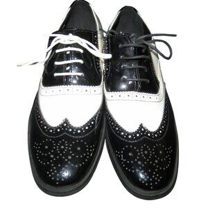ALDO ROSSINI Black And White Italian Leather Wingtip Oxford Dress Shoes